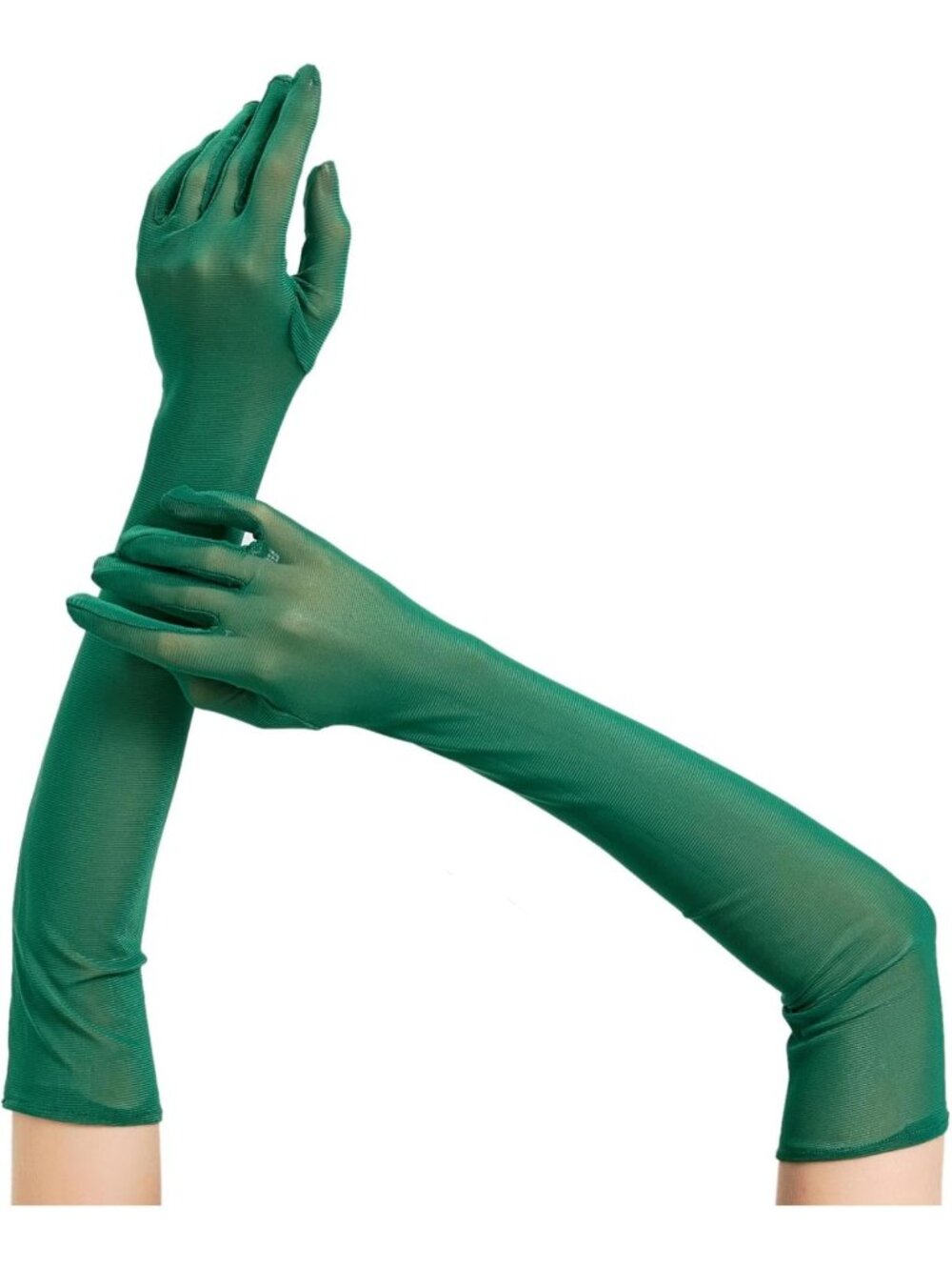 Women's Green Elbow Stretchy Long Halloween Sheer Mesh Tulle Opera Gloves